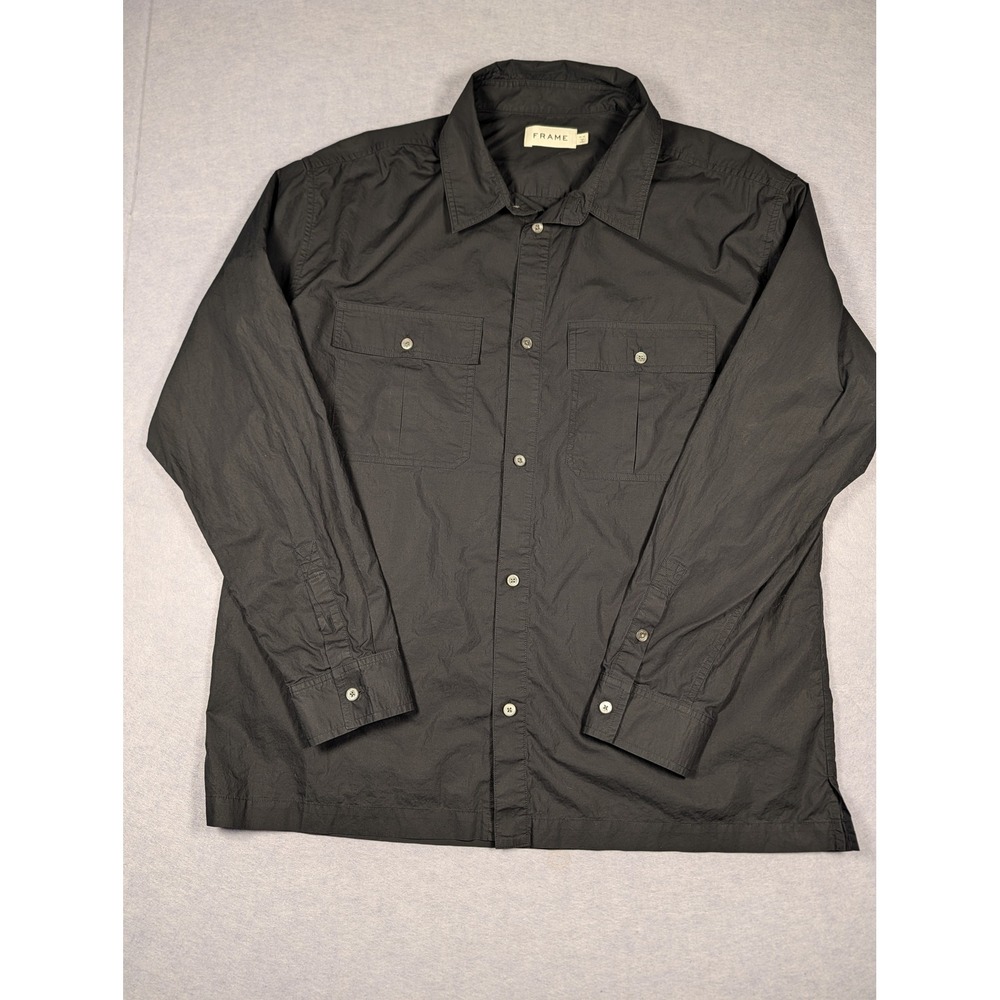 FRAME Button Down Shirt Mens M Black Organic Cotton Utility Pocket Excellent